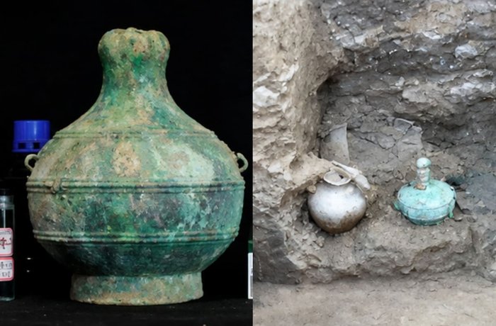 Tumba 2300 años China botella bronce cerveza Ningxia Shanjiabao