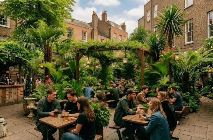 Terraza de bar con personas adultas consumiendo cerveza en distintos países del mundo