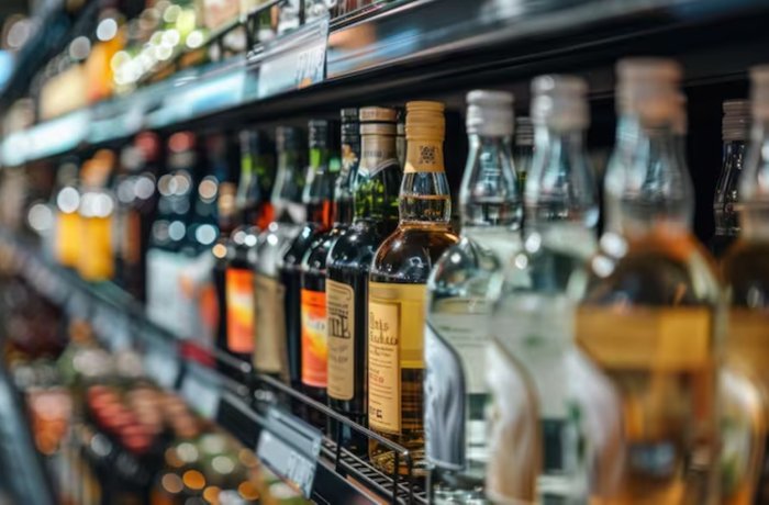 Estanteria con botellas de bebidas alcoholicas importadas en Republica Dominicana