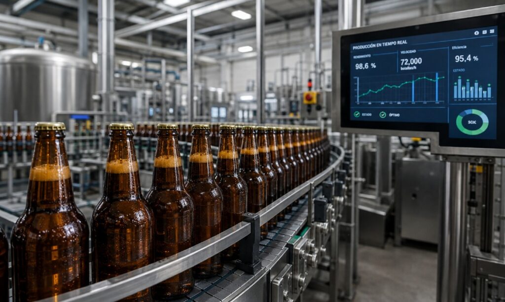 planta de manufactura cervecera con tecnología de automatización e inteligencia artificial