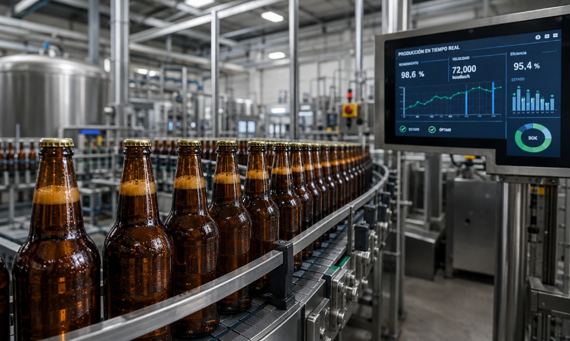 planta de manufactura cervecera con tecnología de automatización e inteligencia artificial