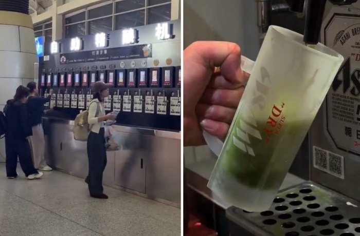 Máquina de cerveza gratis de autoservicio en el aeropuerto de Hohhot, China