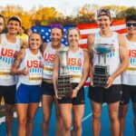 Equipos de Estados Unidos tras ganar el Beer Mile World Classic 2026 en Colonia, Alemania