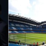 Aficionados con pintas de cerveza en las gradas de un estadio de fútbol en Inglaterra