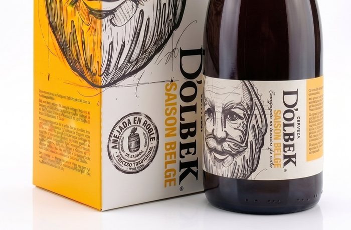 Botella y estuche de D Olbek Saison Belge de guarda en barrica de roble frances